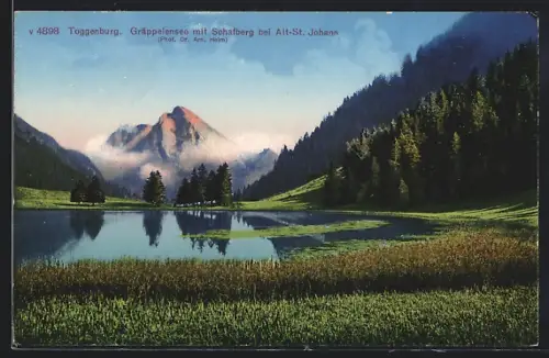 AK Toggenburg, Gräppelensee mit Schafberg bei Alt-St. Johann