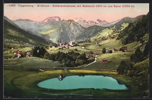 AK Toggenburg-Wildhaus, Schönenbodensee mit Mattstock und Speer