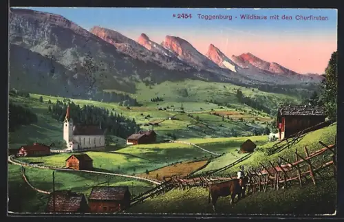 AK Toggenburg-Wildhaus, Kirche mit den Churfirsten