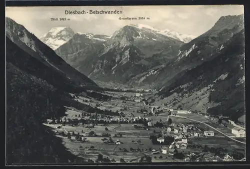 AK Diesbach-Betschwanden, Gesamtansicht mit Blick auf Tödi und Gemsfayren