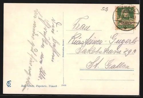 AK Uznach, Blick zur Kirche St. Josef, Ortsansicht aus der Vogelschau