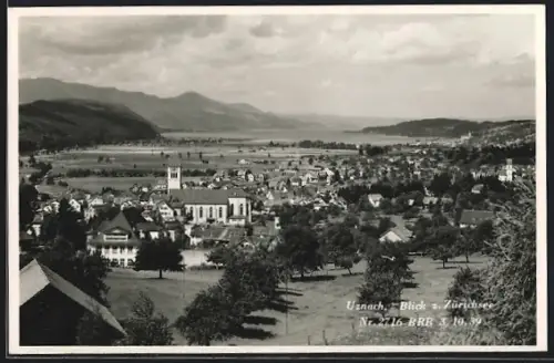 AK Uznach, Blick zum Zürichsee, Ortsansicht aus der Vogelschau