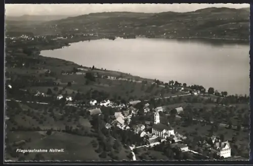 AK Nottwil, Ortsansicht mit Kirche, Fliegeraufnahme