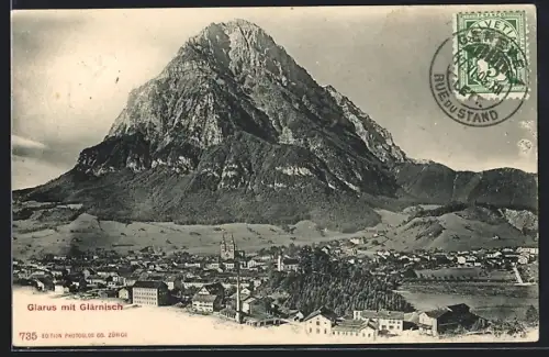 AK Glarus, Ortsansicht mit Glärnisch