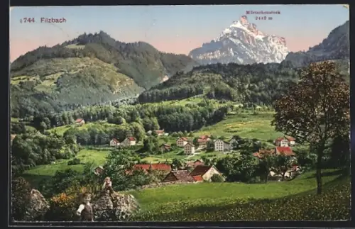 AK Filzbach, Ortsansicht mit Mürtschenstock