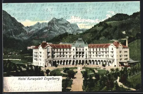 AK Engelberg, Hotel Kuranstalt Engelberg aus der Vogelschau