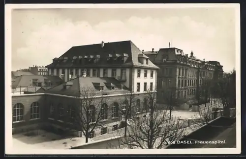 AK Basel, Frauenspital aus der Vogelschau