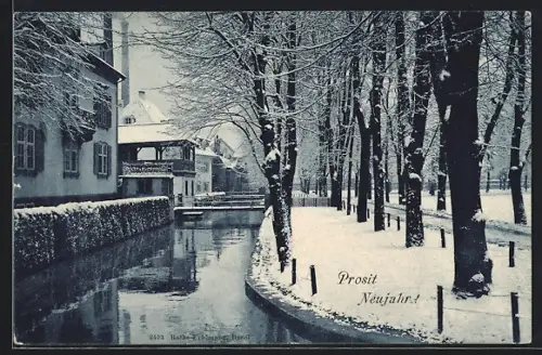 AK Basel, Spazierweg am Kanal