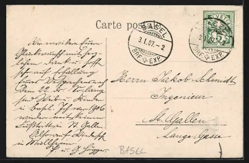 AK Basel, Spazierweg am Kanal