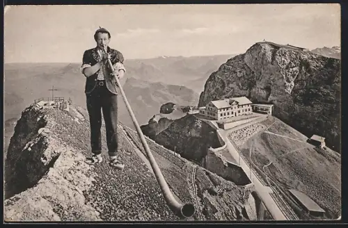 AK Pilatus, Alphornbläser Jos. Kuster (Preisjodler) am Pilatus