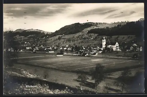 AK Ebikon, Ortsansicht mit Kirche aus der Vogelschau