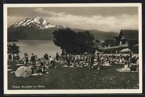 AK Weggis, Strandbad mit Pilatus