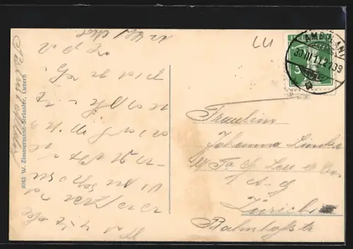 AK Weggis, Blick auf den Ort mit Kirche und Berg Pilatus