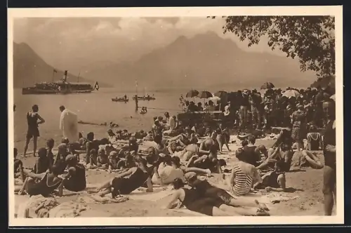 AK Weggis, Strandbad, Dampfer auf dem Vierwaldstättersee