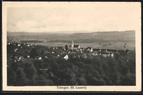 AK Triengen, Ortsansicht mit Kirche aus der Vogelschau