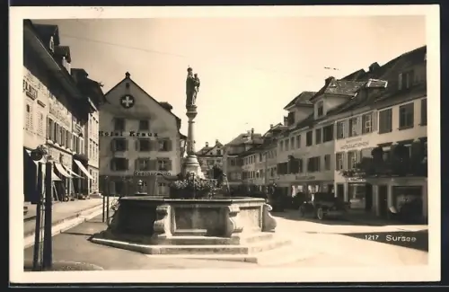 AK Sursee, Marktplatz mit Hotel Kreuz