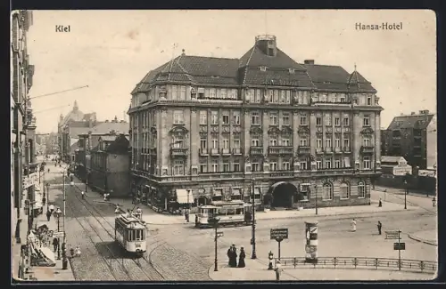 AK Kiel, Hansa-Hotel mit Strassenbahn
