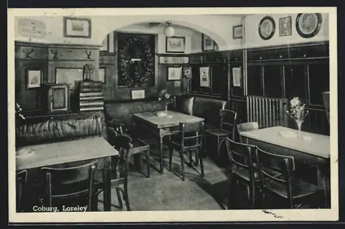 AK Coburg, Gasthaus Loreley, Innenansicht