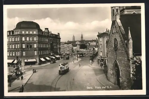 AK Gera, Platz der SA mit Strassenbahn