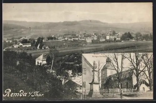AK Remda i. Th., Kirche mit Kriegerdenkmal, Teilansicht