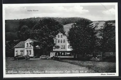 AK Kleinschmalkalden, Gasthaus Fischerhütte, Bes. R. Fischer, Blick zur Hohen Warte