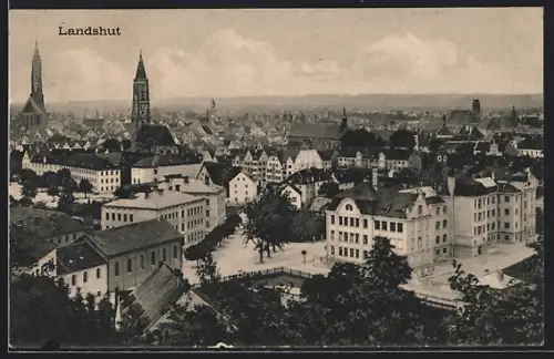 AK Landshut / Isar, Teilansicht mit Kirche