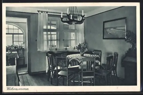 AK Hauteroda b. Heldungen, Hotel Haus auf dem Berge, Wohnzimmer, Innenansicht