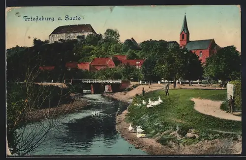 AK Friedeburg a. Saale, Ortspartie mit Kirche