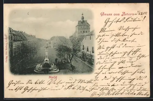 AK Artern, Marktansicht mit dem Denkmal