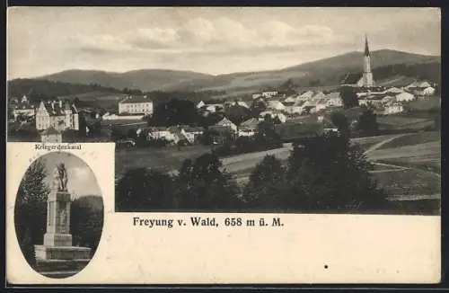 AK Freyung v. Wald, Teilansicht mit Kirche, Kriegerdenkmal