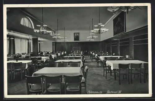 AK Karlsruhe, Baumeisters Grossgaststätten zum Colosseum, Waldstrasse 16-18, Festsaal, Innenansicht