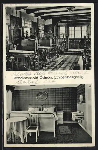 AK Lindenberg /Allg., Pensionscafé Odeon, Gastraum und Gästezimmer