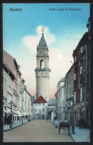 AK Bautzen, Reichen-Strasse mit Reichenturm