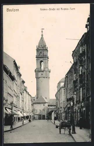 AK Bautzen, Reichen-Strasse mit Reichen-Turm