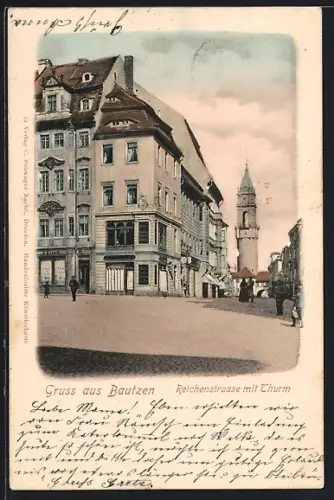 AK Bautzen, Reichenstrasse mit Thurm