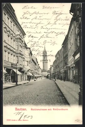 AK Bautzen, Reichenstrasse mit Reichenturm