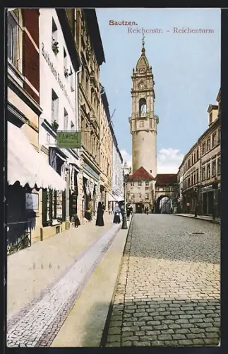 AK Bautzen, Reichenstrasse, Reichenturm, Buchbinder E. A. Wetzke