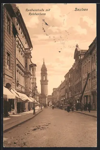 AK Bautzen, Blick in die Reichenstrasse mit Reichenturm