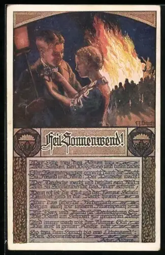 AK Deutscher Schulverein NR 914: Paar bei Sonnenwendfeier