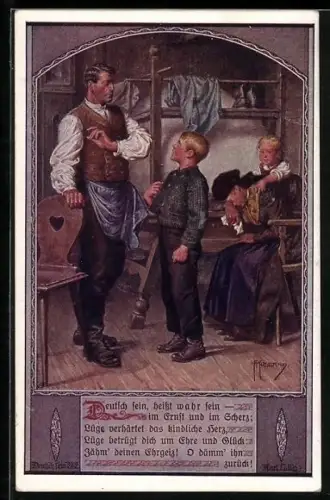 Künstler-AK Franz Kuderna, Deutscher Schulverein Nr. 802: Reservesoldat übergibt Sohn die Verantwortung über die Familie