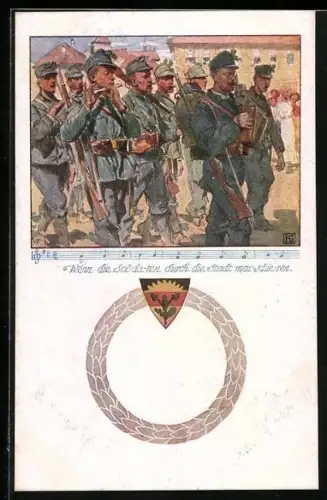 Künstler-AK Karl Friedrich Gsur: Deutscher Schulverein Nr. 865, Wenn die Soldaten durch die Stadt marschieren