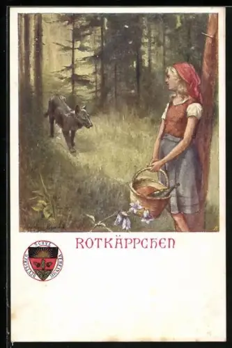 AK Deutscher Schulverein Nr. 59: Rotkäppchen begegnet dem Wolf im Wald