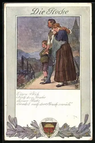 Künstler-AK Karl Friedrich Gsur, Deutscher Schulverein Nr. 197: Die Glocke, Trauernde Familie
