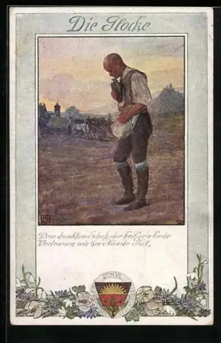 Künstler-AK Karl Friedrich Gsur: Deutscher Schulverein Nr.198: Die Glocke, Bauer auf seinem Feld