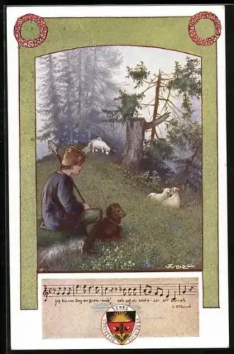 Künstler-AK T. Welzl, Deutscher Schulverein Nr. 98: Deutsche Lieder Nr. 19, Ich bin vom Berg der Hirtenknab