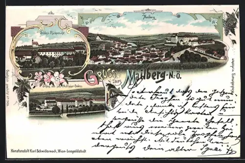 Lithographie Mailberg /N. Ö., Rückansicht des Schlosses, Schloss des souv. Maltheser-Ordens