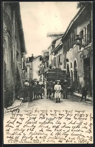 AK Pully, Strassenpartie mit Kindern