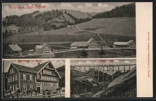 AK Neckertal, Aach-Hoffeld, Gasthof z. Aach, Bahnbaubrücke, Ortspartie aus der Vogelschau
