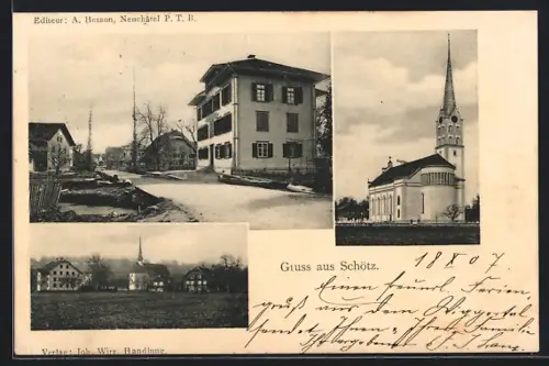 AK Schötz, Strassenpartie, Blick zur Kirche