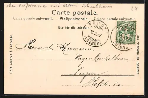 AK Schötz, Strassenpartie, Blick zur Kirche